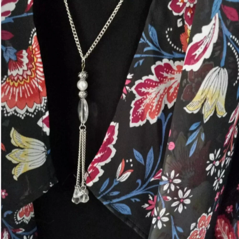 NWT Croft & Barrow Black Dress Size L Floral Jacket Necklace Set